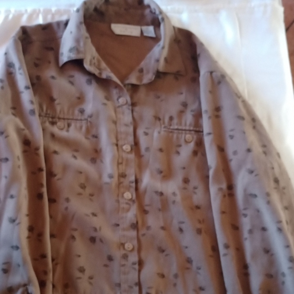 Christopher & Banks Tan Floral Women's Printed Long Sleeve Shirt